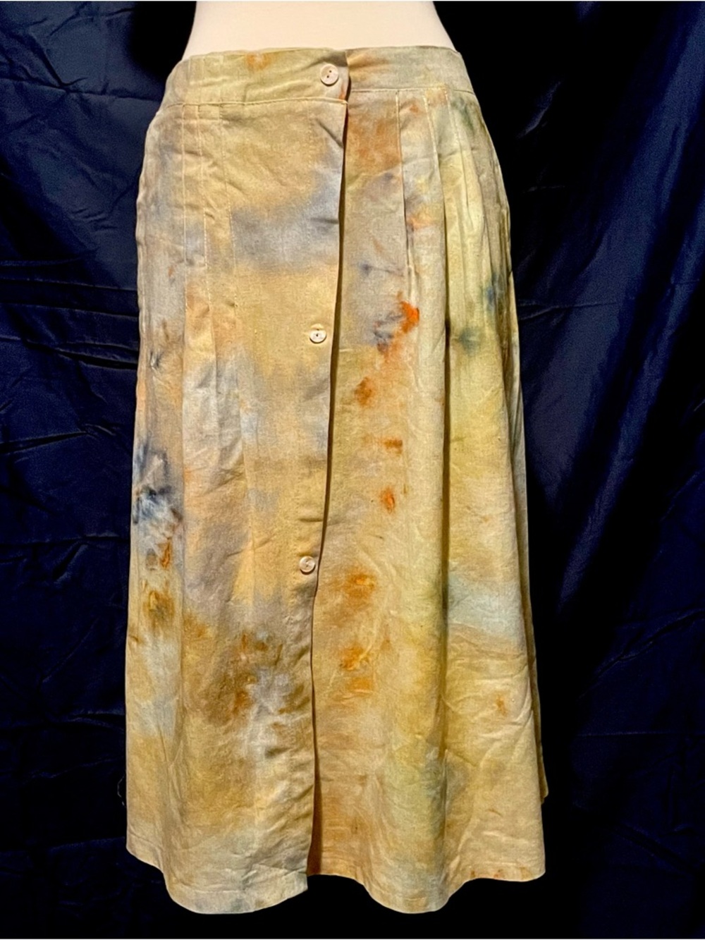 Handmade & Hand-Tie Dyed Yellow Midi Skirt with Subtle Multicolor Accents